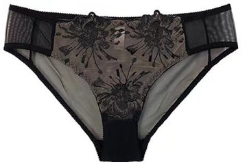 Black Floral Sheer Lace Panties - Delicate Embroidery for a Feminine Look