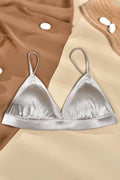 Silver satin bralette with soft fabric cups