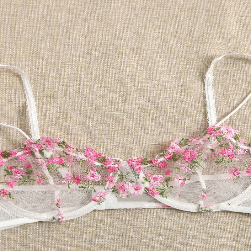 Delicate floral embroidered bralette in sheer mesh